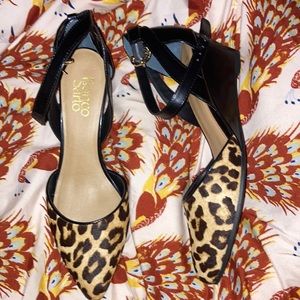 FrancoSarto Camel/Black wedges with strap Size 8 womens